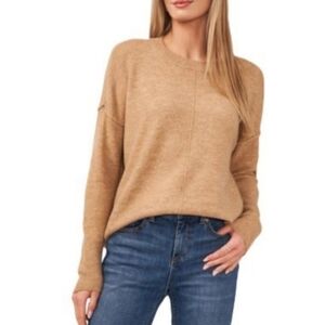 Vince Camuto Center Seam Crewneck Sweater Oversized Latte Heather Womens Size L